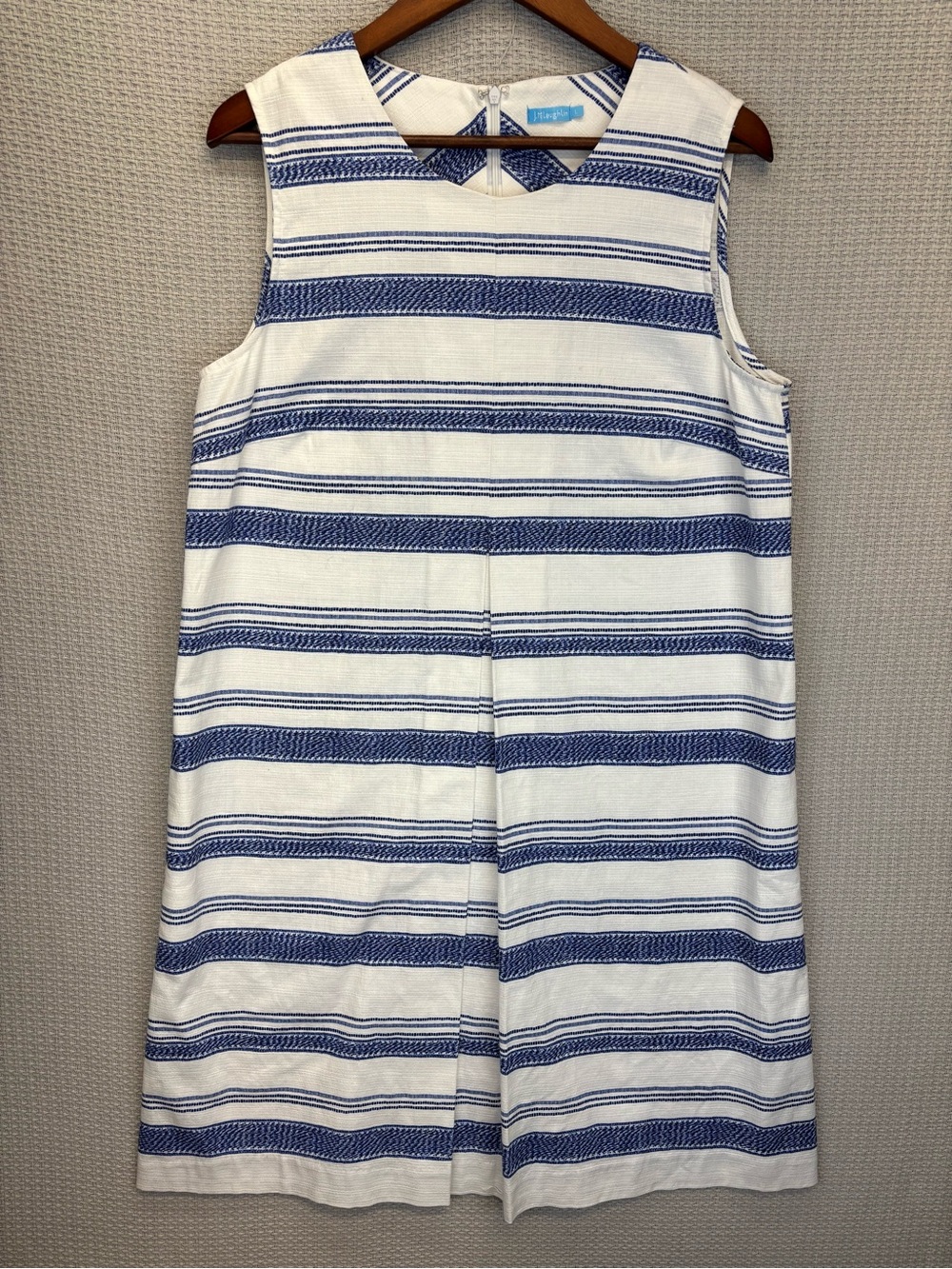 J.McLaughlin Striped Dress Large Blue White Tracy Preppy Coastal Nautical Pocket
